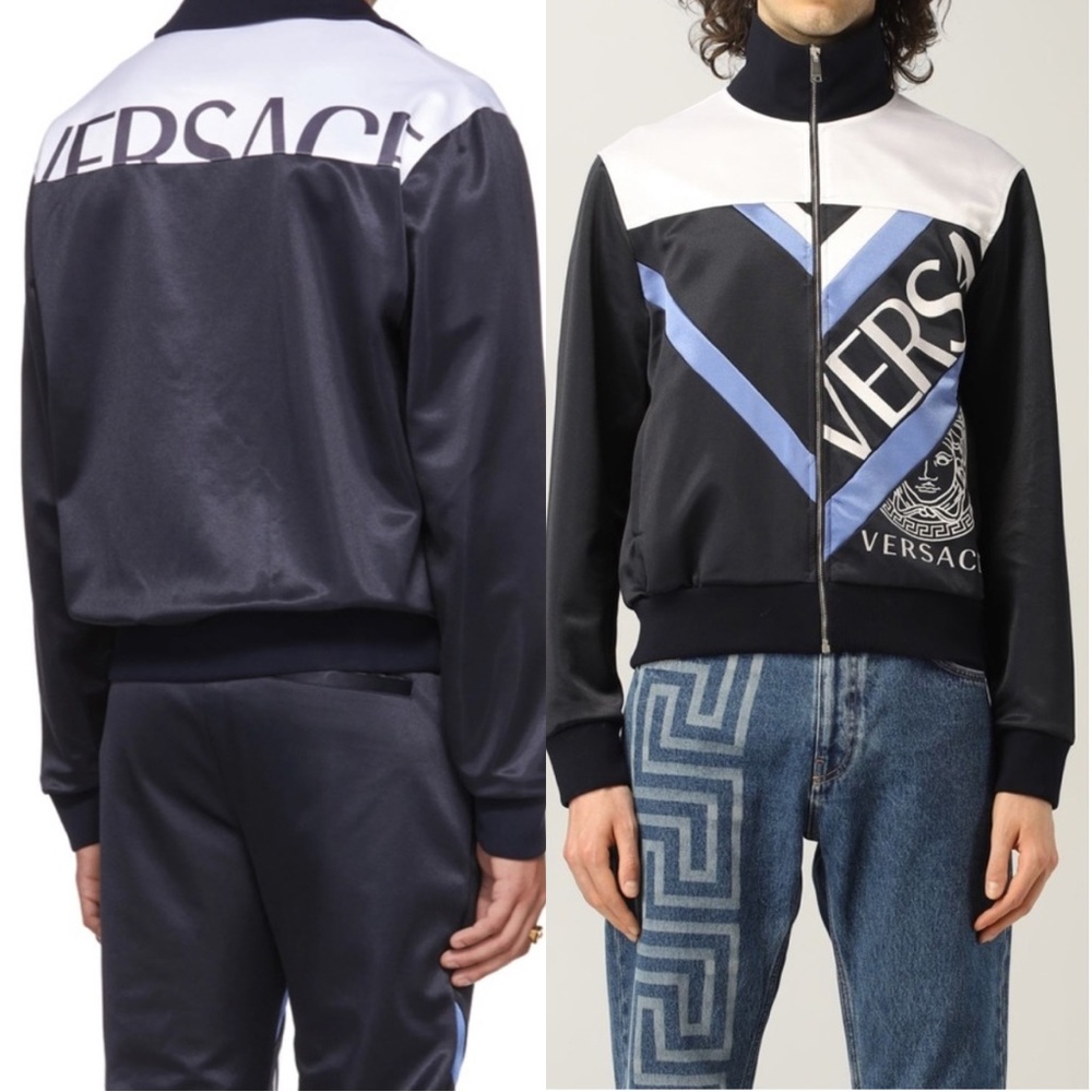 Versace Navy Jersey Logo Jacket